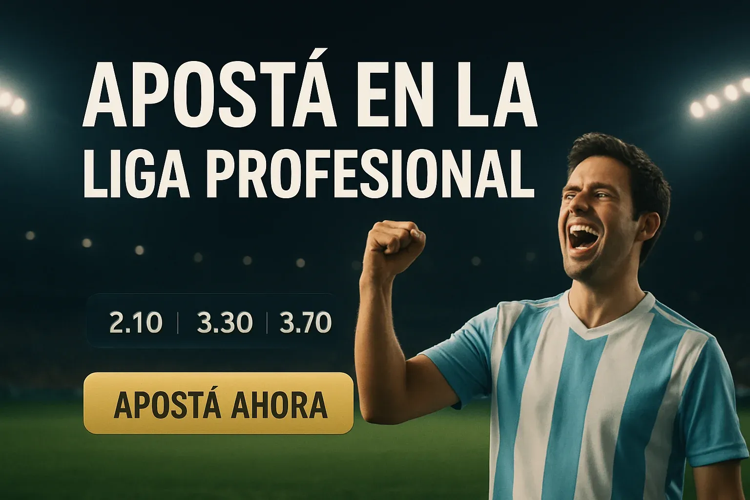 Hincha argentino festejando gol con cuotas y botón de apuesta